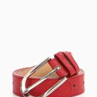 Ремень женский, 110&times;2.8 см, овальная пряжка металл, серебристая, красный