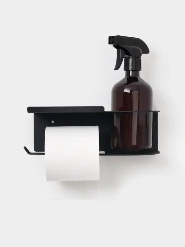Держатель для туалетной бумаги с полочкой с отверстием для освежителя, цвет черный Держатель для туалетной бумаги с полочкой с отверстием для освежителя, цвет черный