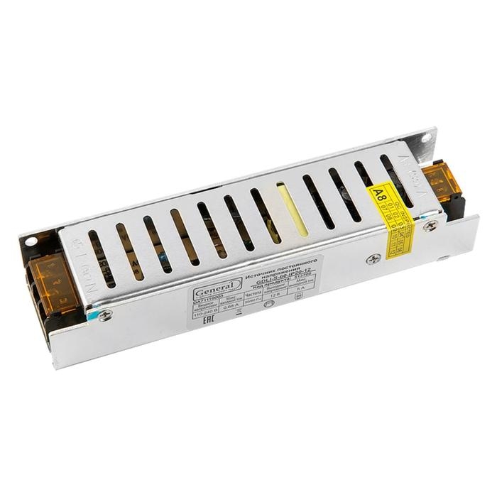 Узкий блок питания General для светодиодной ленты 12 В, 60 Вт, IP20 Узкий блок питания General для светодиодной ленты 12 В, 60 Вт, IP20