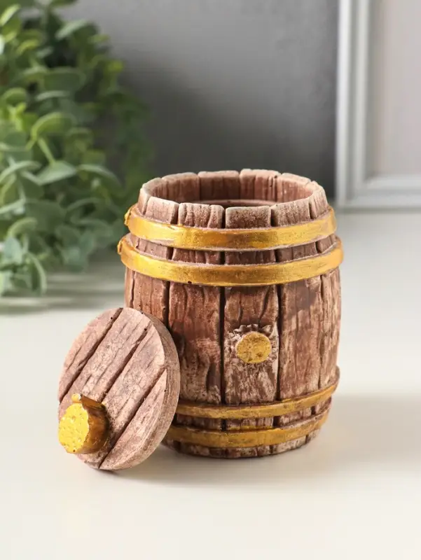 Шкатулка с крышкой для украшений &laquo;Бочка&raquo;, 9&times;7&times;7 см, коричневая