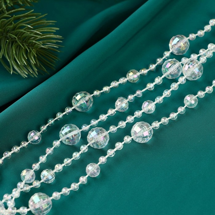 Бусы на ёлку 2,7 м d-10 мм Бусы на ёлку 2,7 м d-10 мм "Льдинка" бусины грани, прозрачный перламутр