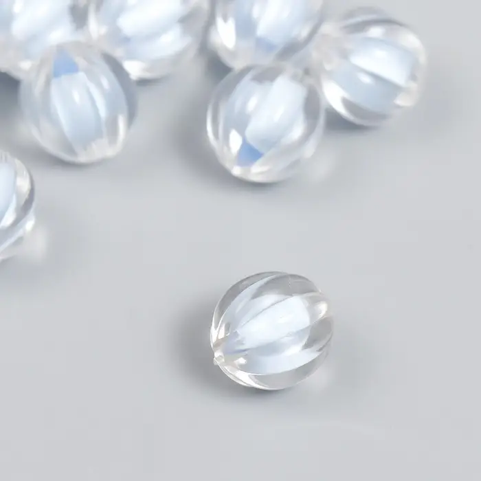 Бусины пластик  Бусины пластик "Шар ребристый - внутренний цвет голубой" набор 20 гр 1,2х1,1 см