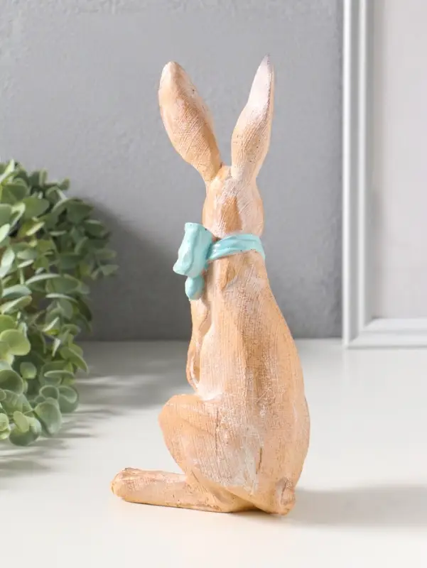 Сувенир полистоун "Заяц с большим голубым бантом в белый горох" 11,5х9х25,5 см