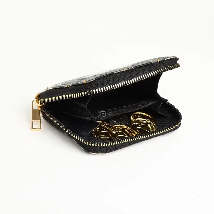 Кошелёк на молнии, с вышивкой, маленький, чёрный