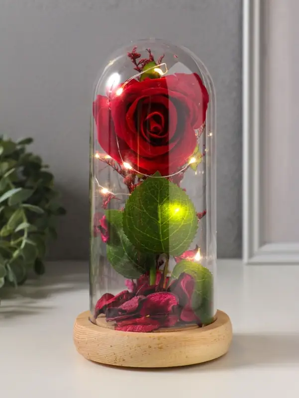 Фигурка световая колба RISALUX &laquo;Роза&raquo;, LED - ночник, 3&times;АG10, красный, 9.5&times;9.5&times;19.5 см