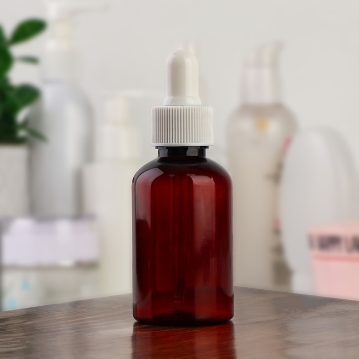 Бутылочка для хранения, с пипеткой, 50 мл, цвет коричневый/белый Бутылочка для хранения, с пипеткой, 50 мл, цвет коричневый/белый