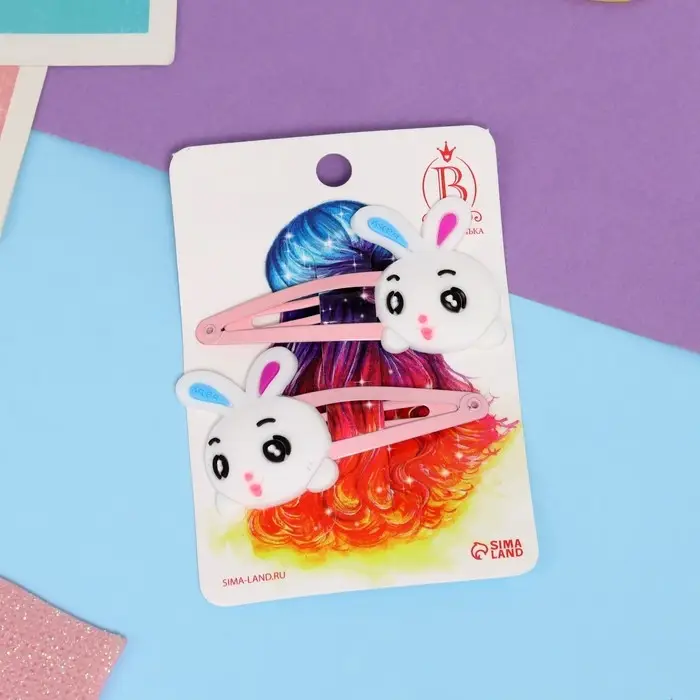 Невидимка для волос  Невидимка для волос "Адель" (набор 2 шт) милый зайка, 5,5 см