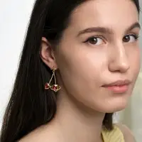 Серьги &laquo;Сердечная вишня&raquo;, красные в золоте
