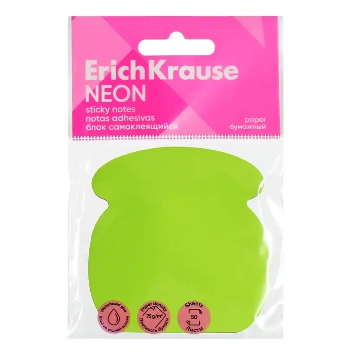 Блок с липким краем бумажный 70х70мм, ErichKrause Блок с липким краем бумажный 70х70мм, ErichKrause "Phone Neon", 50 листов, зеленый
