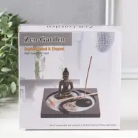 Сад Дзен "Будда в кремовом у гонга" песок+камни+аромапалочки 13,2х15х16 см