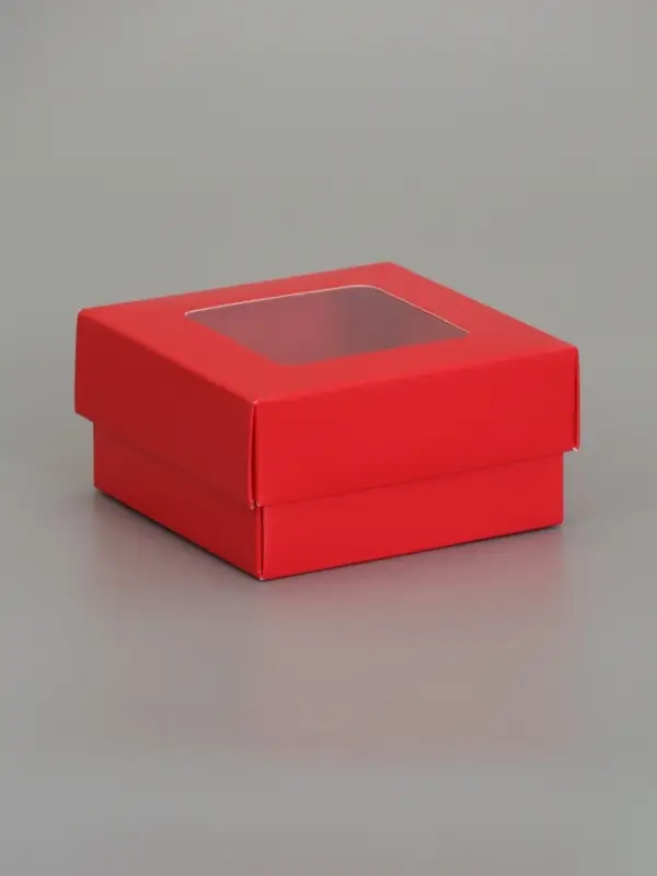 Коробка складная, крышка-дно,с окном, красная, 10 х 10 х 5 см