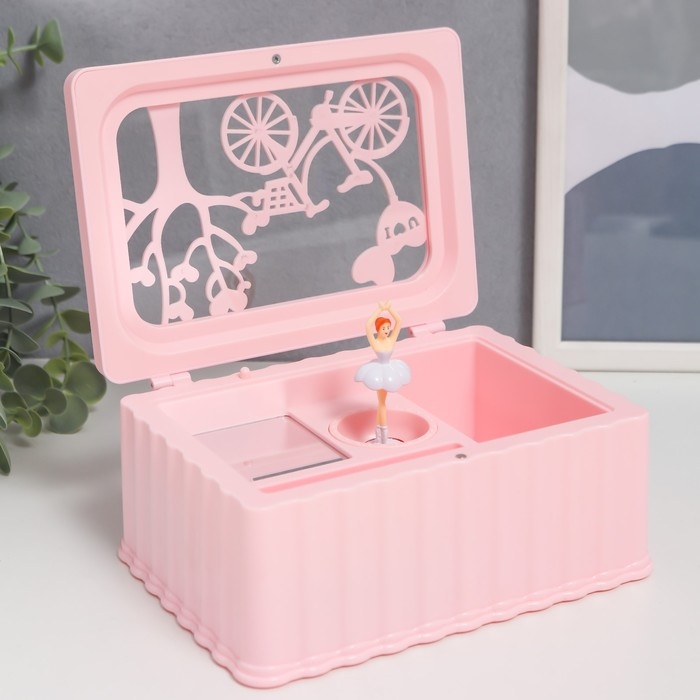 Шкатулка музыкальная механическая Шкатулка музыкальная механическая "Велопрогулка" розовая 12,5х17,5х8 см