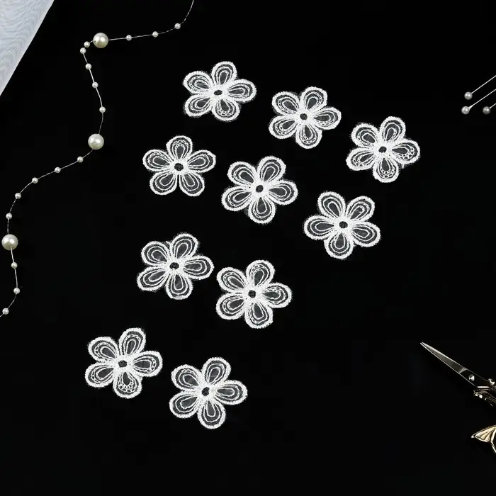 Вязаные элементы «Цветы», d = 3,5 см, 10 шт, цвет белый Вязаные элементы «Цветы», d = 3,5 см, 10 шт, цвет белый