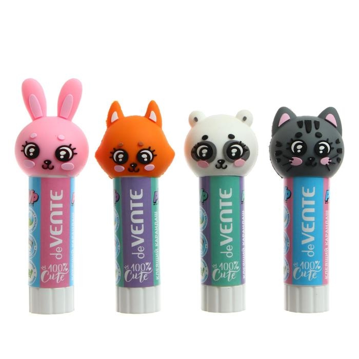 Клей-карандаш PVP 15 г, deVENTE 100% Cute, быстросохнущий, фигурка на колпачке, МИКС Клей-карандаш PVP 15 г, deVENTE 100% Cute, быстросохнущий, фигурка на колпачке, МИКС