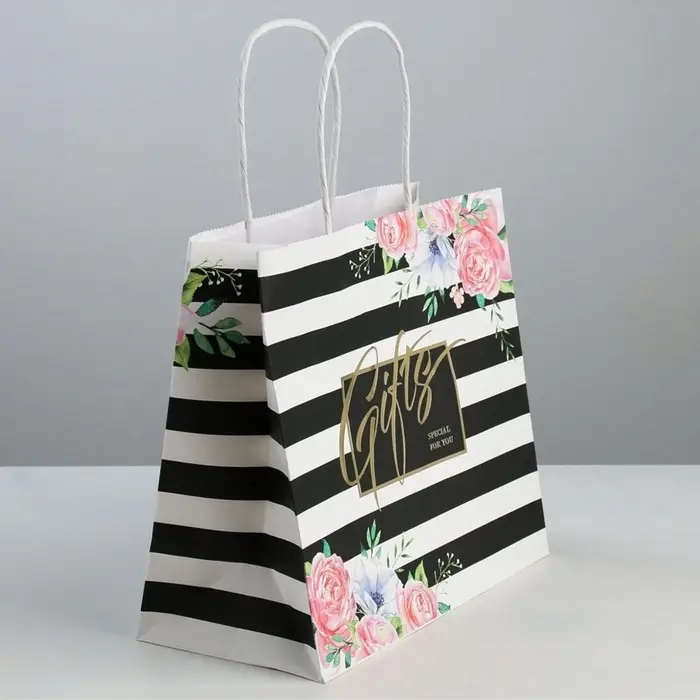 Пакет подарочный крафтовый, упаковка, &laquo;Gifts&raquo;, 25&times;22&times;12 см