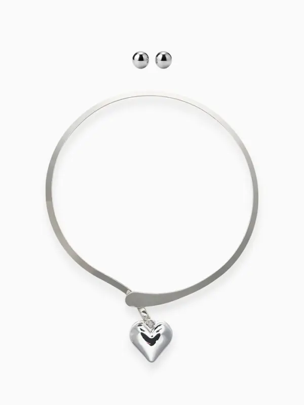 Набор 2 предмета: серьги, чокер «Обруч» сердце, цвет серебро Набор 2 предмета: серьги, чокер «Обруч» сердце, цвет серебро