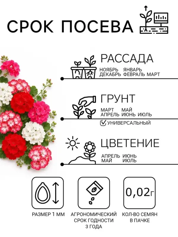 Семена цветов Пеларгония "Колорама ", смесь окрасок,0,02 гр.,