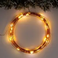 Гирлянда &laquo;Нить&raquo; 5 м, роса, IP20, медная нить, 50 LED, мерцание всех светодиодов, от батареек АА&times;3, свечение тёплое белое