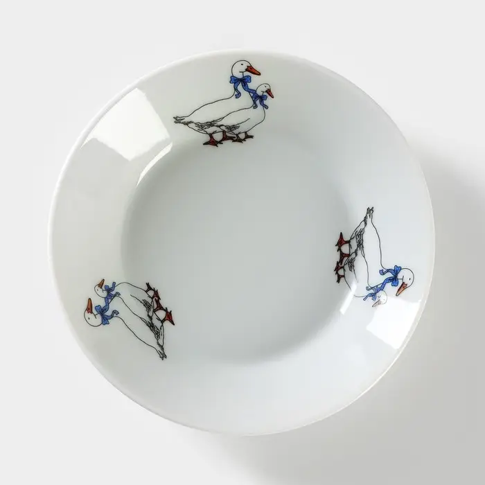 Блюдце Добрушский завод &laquo;Гуси&raquo;, d=14 см, фарфор, рисунок микс, белое