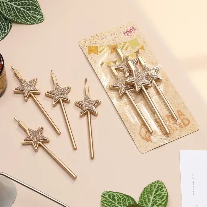 Свечи для торта 4 шт. &laquo;Блестящие звезды&raquo;, шампань