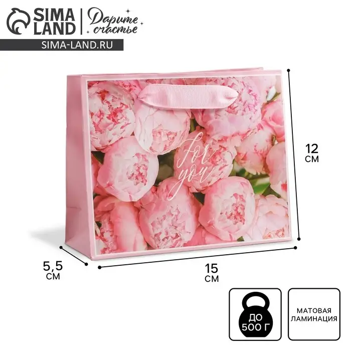 Пакет подарочный ламинированный, упаковка, «For you», S 15 х 12 х 5.5 см