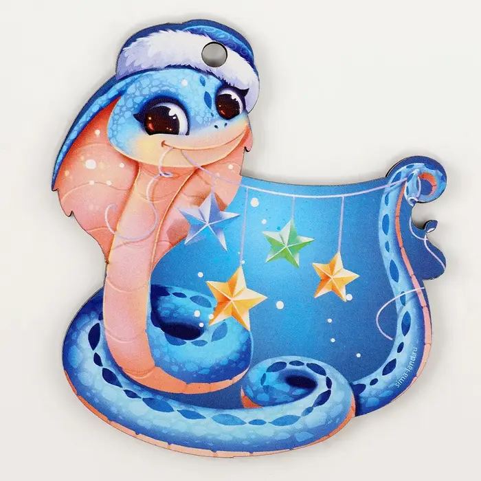 Ёлочная игрушка - подвеска деревянная «Новый год! Праздничная змея», символ года 2025 Ёлочная игрушка - подвеска деревянная «Новый год! Праздничная змея», символ года 2025