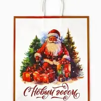Пакет бумажный подарочный новогодний крафт &laquo;С Новым годом&raquo; 32&times;17.5&times;37 см