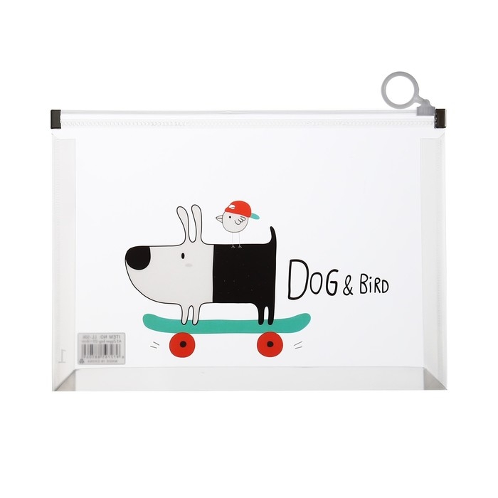 Папка-конверт на молнии формат А5, 180мкр, с рисунком Папка-конверт на молнии формат А5, 180мкр, с рисунком "Звери на скейтборде и сноуборде", МИКС