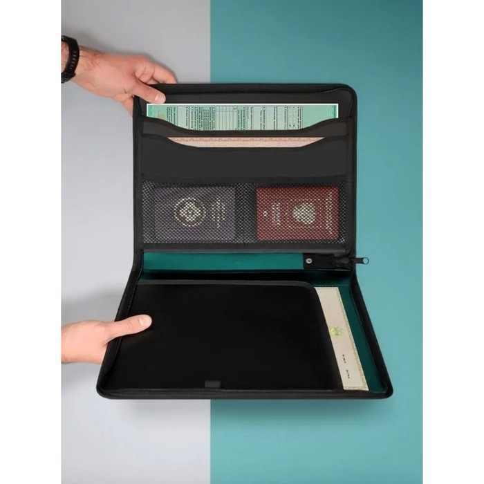 Папка на молнии А4, 2 отделения, Calligrata, 350 х 282 х 33 мм, пластик, 4 кармана, бизнес-класс, зелёный металлик Папка на молнии А4, 2 отделения, Calligrata, 350 х 282 х 33 мм, пластик, 4 кармана, бизнес-класс, зелёный металлик