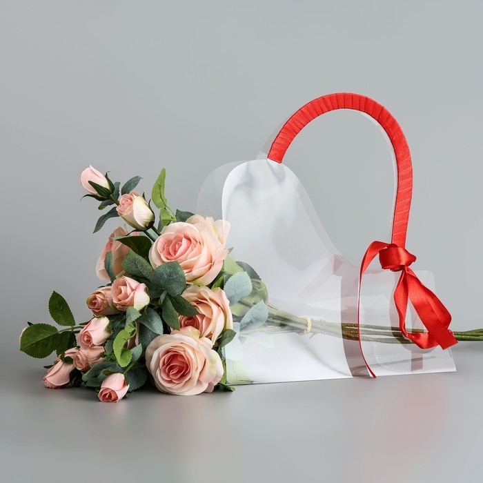 Переноска для цветов с лентой, 30х25х12 см, красная Переноска для цветов с лентой, 30х25х12 см, красная