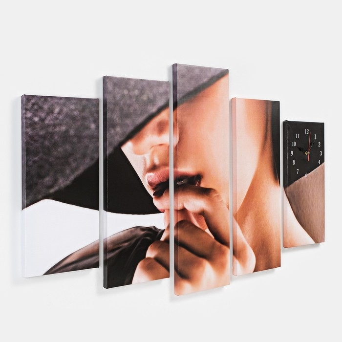 Часы-картина настенные, модульные  Часы-картина настенные, модульные "Загадочная девушка", бесшумные, 80 х 140 см