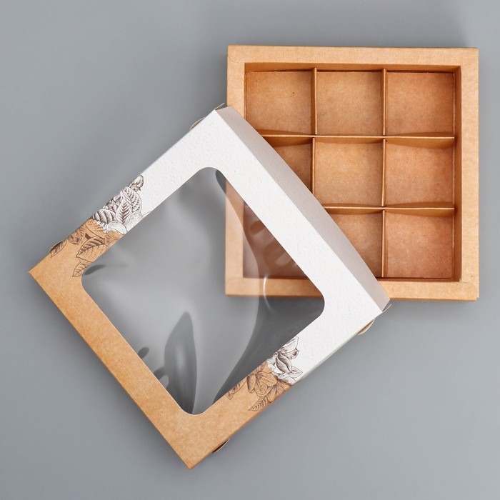 Коробка для конфет, кондитерская упаковка, 9 ячеек, «Ручная работа», 14.7 х 14.7 х 3.5 см Коробка для конфет, кондитерская упаковка, 9 ячеек, «Ручная работа», 14.7 х 14.7 х 3.5 см