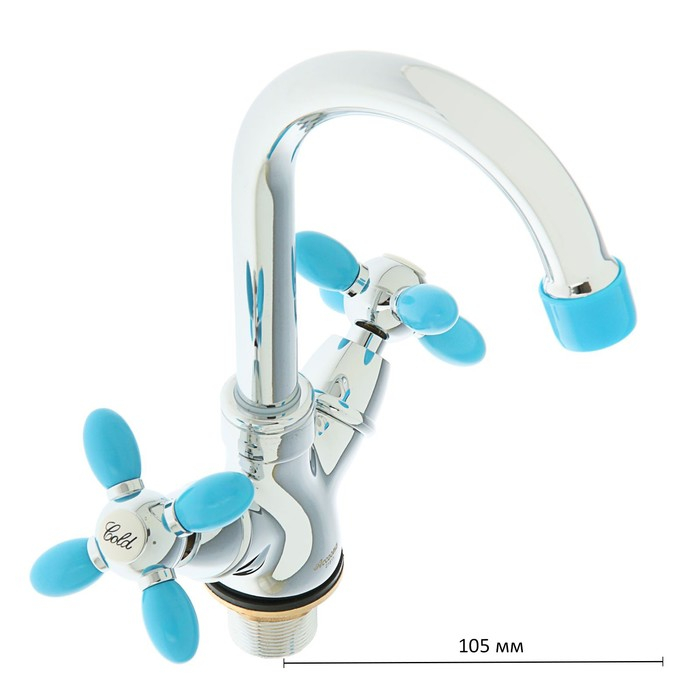 Смеситель для раковины Accoona A9482M, двухрычажный, с гайкой, синий/хром Смеситель для раковины Accoona A9482M, двухрычажный, с гайкой, синий/хром