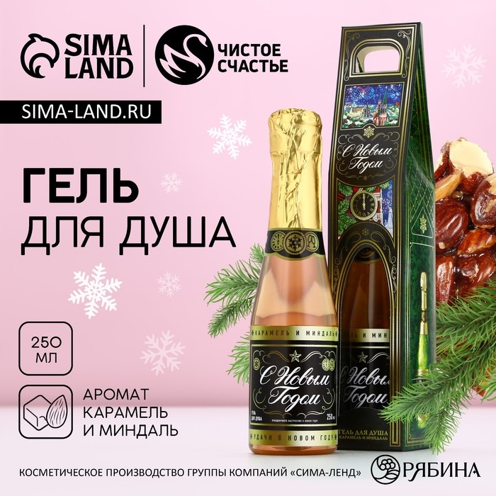Гель для душа во флаконе шампанское «С Новым Годом», 250 мл, аромат шампанского, ЧИСТОЕ СЧАСТЬЕ Гель для душа во флаконе шампанское «С Новым Годом», 250 мл, аромат шампанского, ЧИСТОЕ СЧАСТЬЕ