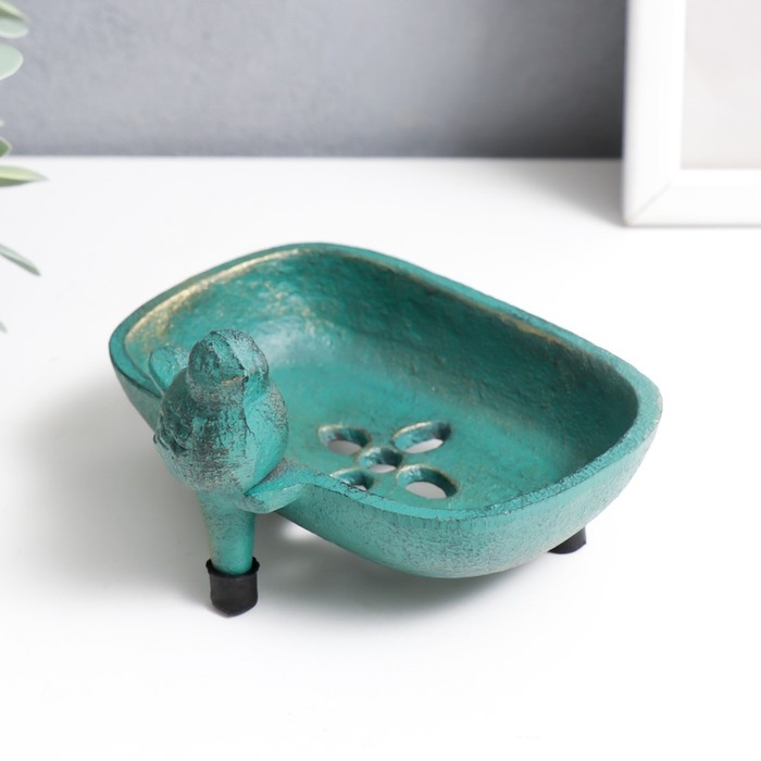 Сувенир чугун мыльница Сувенир чугун мыльница "Воробушек" патина 7,2х12,8х10 см