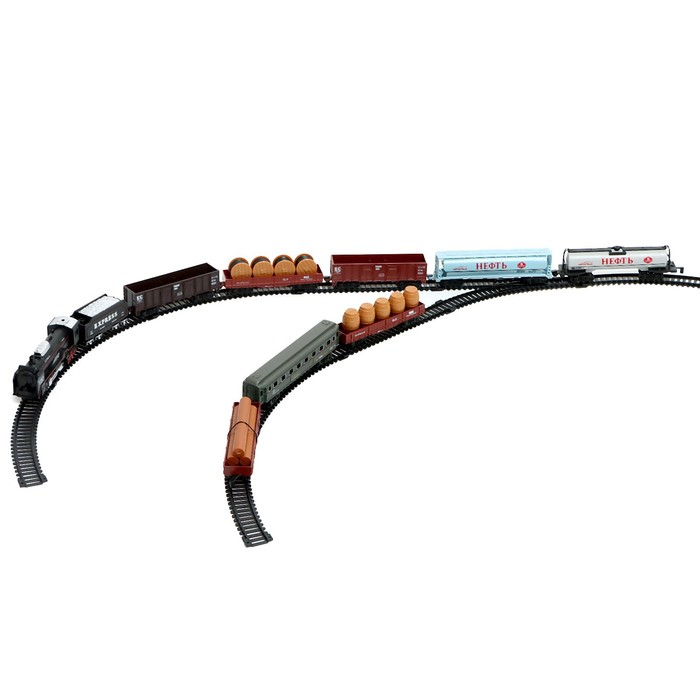 Железная дорога «Товарный поезд», с 9 вагонами, работает от батареек, свет Железная дорога «Товарный поезд», с 9 вагонами, работает от батареек, свет