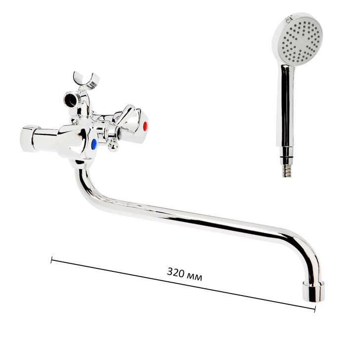 Смеситель для ванны  Смеситель для ванны "Центр Сантехники" 3399, двухвентильный, настенный, с душевым набором, латунь, хром