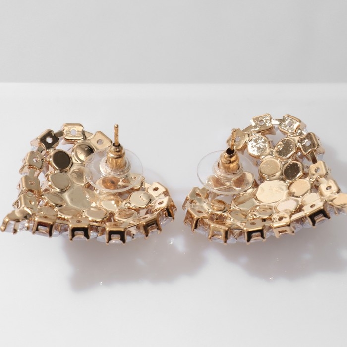 Серьги со стразами «Сердце» вспышка, цвет белый в золоте Серьги со стразами «Сердце» вспышка, цвет белый в золоте