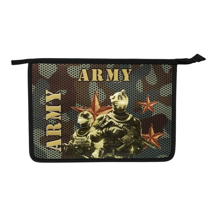 Папка для тетрадей А4, 340 х 245 х 50 мм, молния сверху, объемный 3D рисунок, Папка для тетрадей А4, 340 х 245 х 50 мм, молния сверху, объемный 3D рисунок, "Армия"