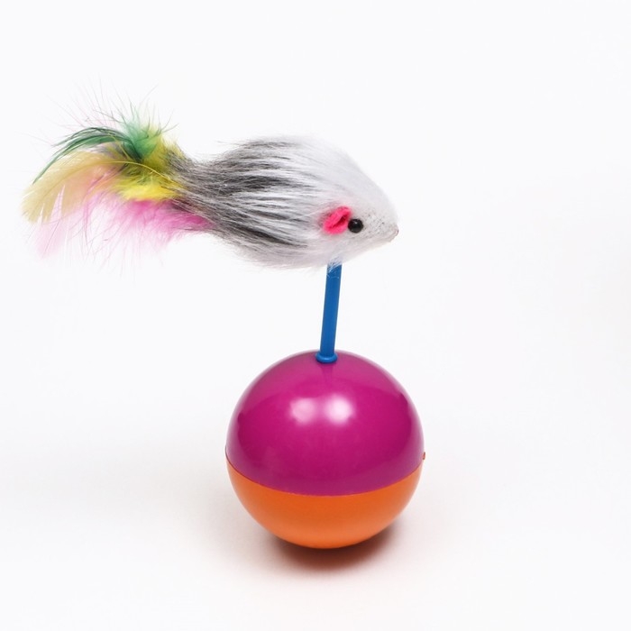 Мышь-неваляшка из искусственного меха на шаре, 11 х 6 см фиолетовый/оранжевый Мышь-неваляшка из искусственного меха на шаре, 11 х 6 см фиолетовый/оранжевый