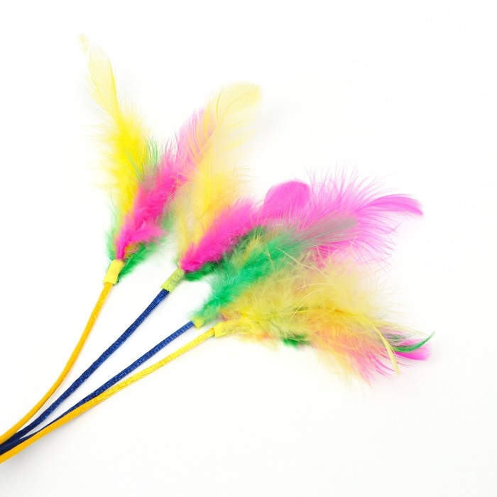 Дразнилка-удочка  Дразнилка-удочка "Шар с перьями", голубая на оранжевой ручке