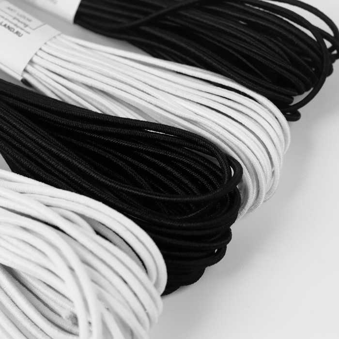 Резинка шляпная, 2 мм, 10 ± 0,5 м, 4 шт, цвет чёрный/белый Резинка шляпная, 2 мм, 10 ± 0,5 м, 4 шт, цвет чёрный/белый