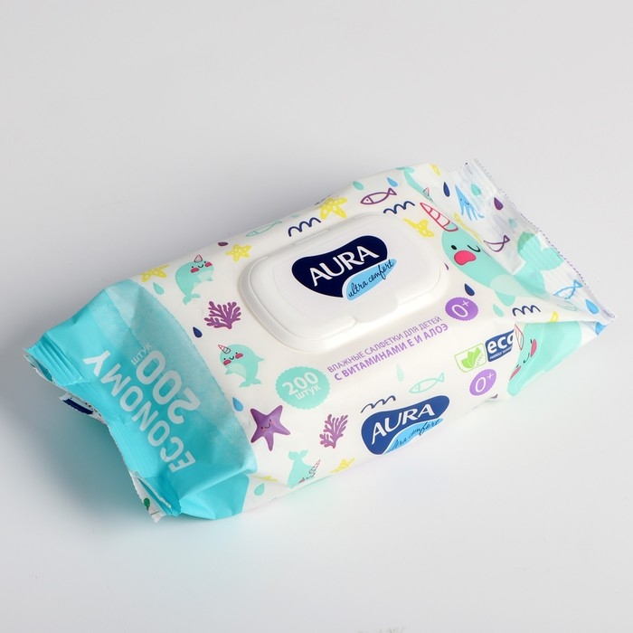 Влажные салфетки Aura Ultra Comfort, для детей, 200 шт. Влажные салфетки Aura Ultra Comfort, для детей, 200 шт.
