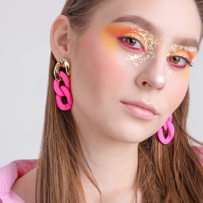 Серьги пластик «Цепь» дива, цвет ярко-розовый в золоте Серьги пластик «Цепь» дива, цвет ярко-розовый в золоте