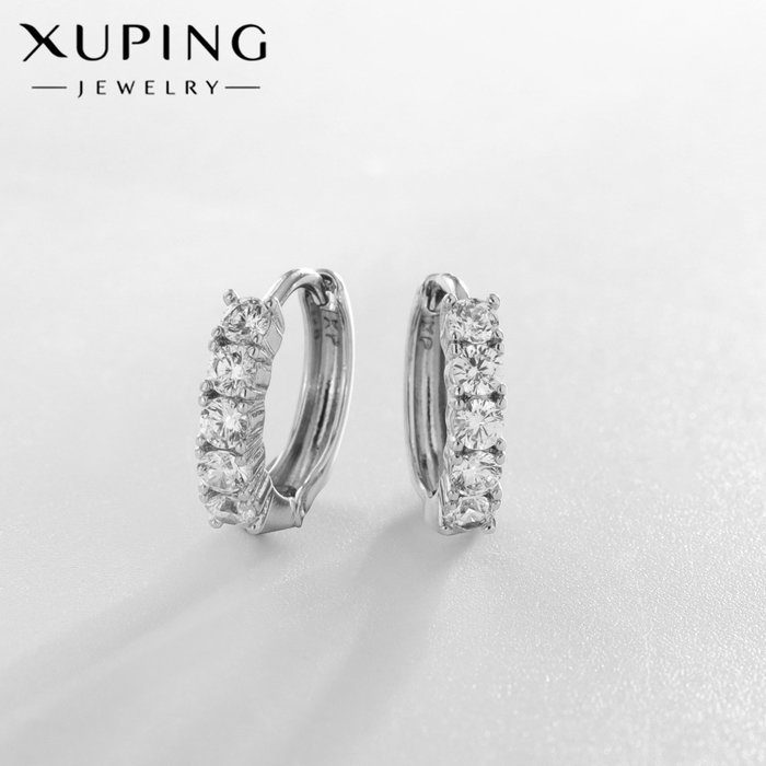 Серьги-кольца XUPING диадема, цвет белый в серебре, d=1,3 см Серьги-кольца XUPING диадема, цвет белый в серебре, d=1,3 см