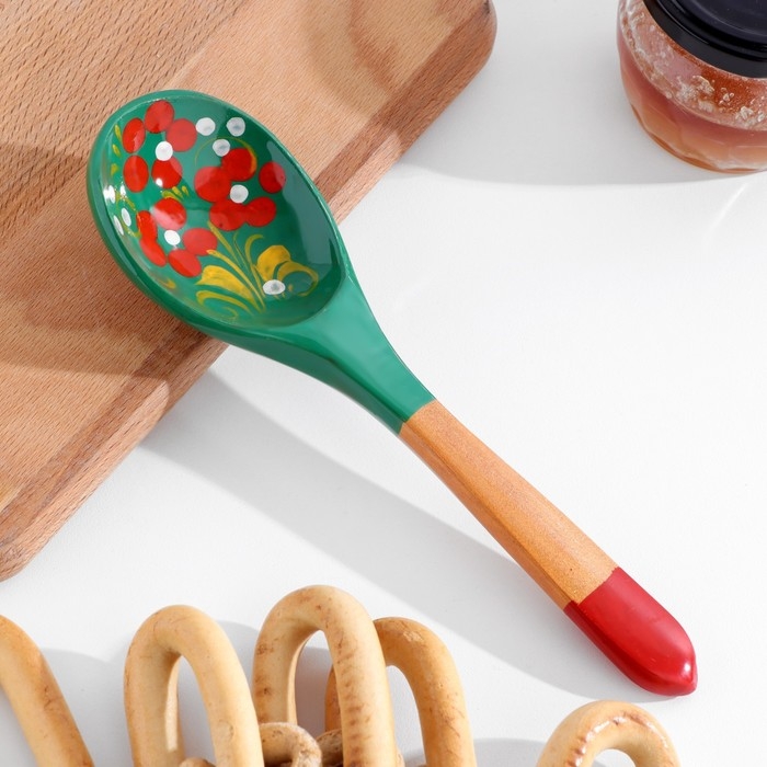Ложка &laquo;Зеленушка&raquo;, салатная, 6&times;21, хохлома