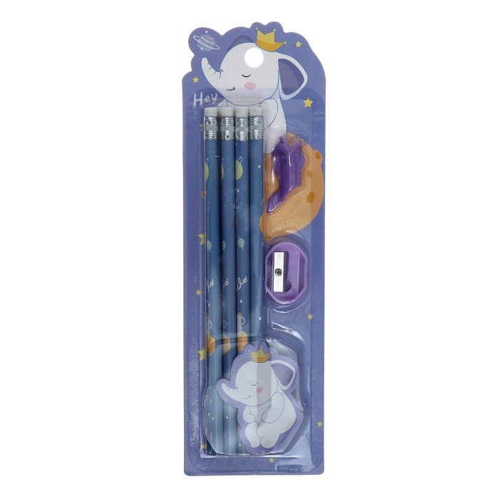 Набор канцелярский, 8 чернографитных карандашей, точилка, насадка для исправления техники письма, МИКС Набор канцелярский, 8 чернографитных карандашей, точилка, насадка для исправления техники письма, МИКС