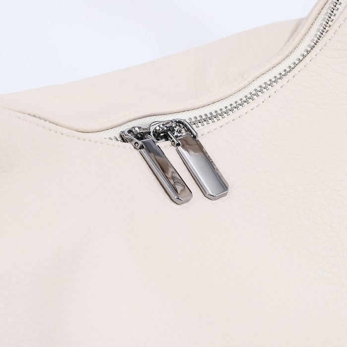 Сумка-мешок на молнии, наружный карман, длинный ремень, цвет светло-бежевый