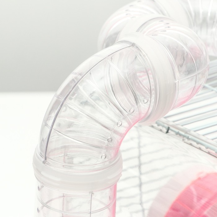 Клетка для грызунов с туннелем, выносным домиком и наполнением, 47 х 30 х 38, см, розовая Клетка для грызунов с туннелем, выносным домиком и наполнением, 47 х 30 х 38, см, розовая