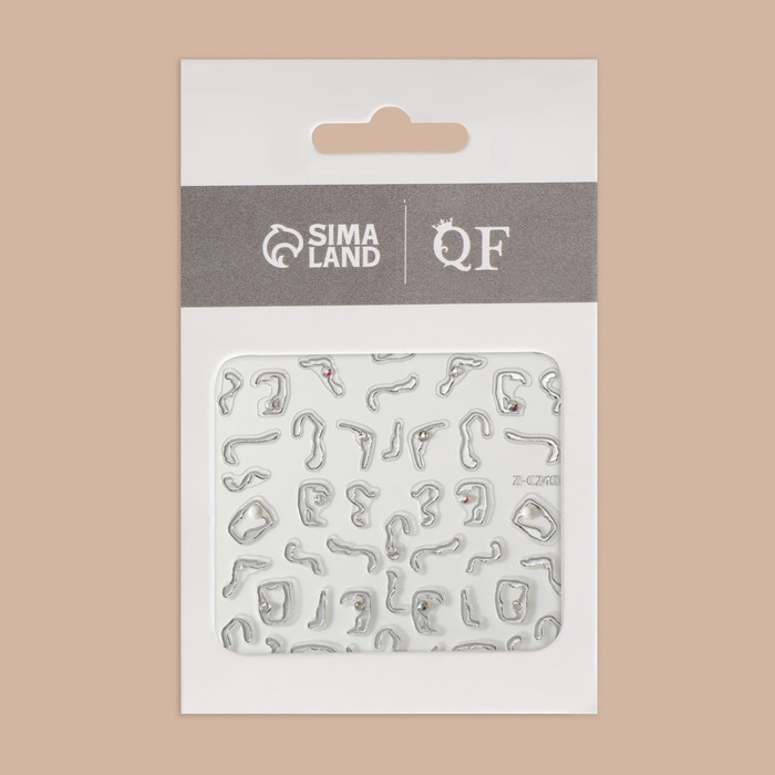 Наклейки для ногтей «Блики», объёмные, металлизированные, со стразами и бусинами, цвет серебристый Наклейки для ногтей «Блики», объёмные, металлизированные, со стразами и бусинами, цвет серебристый